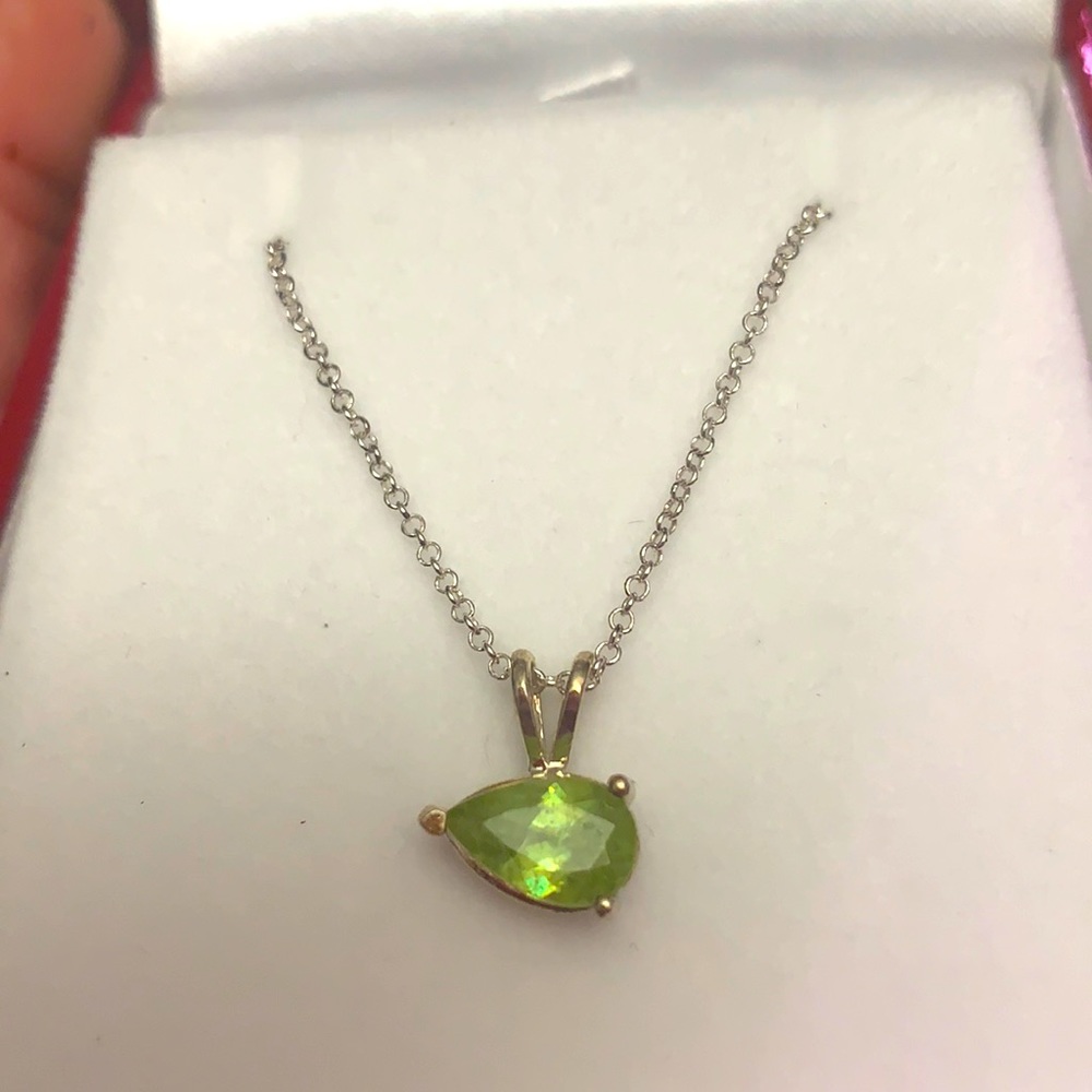 Natural Green Sphene on 17” sterling silver chain